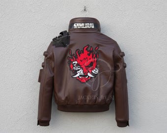 Cyberpunk V Leather Jacket: Samurai Bomber, Cosplay Costume - Etsy