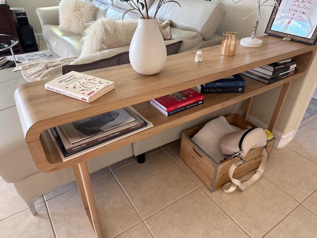 63-inch Modern Curved Entryway Console Table With Shelf, Narrow Sofa ...