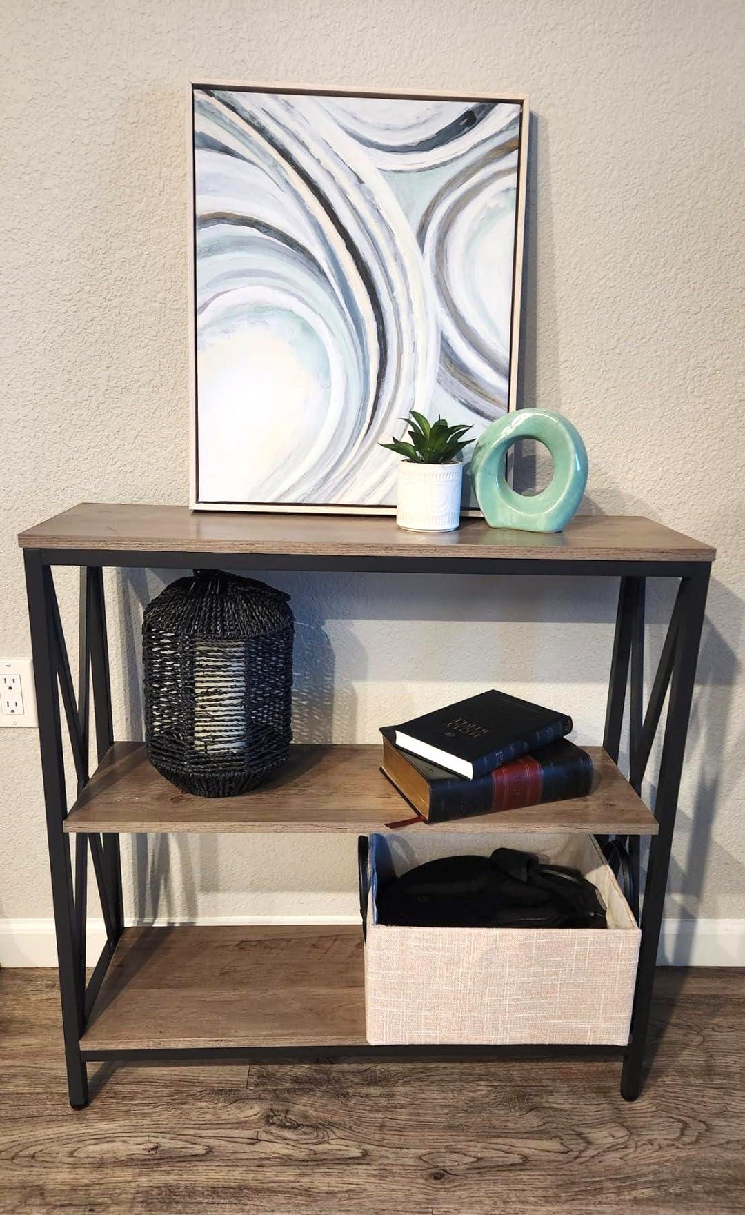 3 Tier Industrial Sofa Console Table With Open Shelves Narrow Side ...