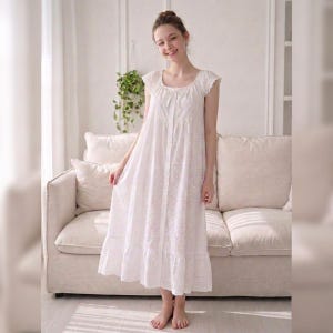 Dandelion Embroidered Cotton Lounge Dress, Romantic Loungewear, Made in Korea