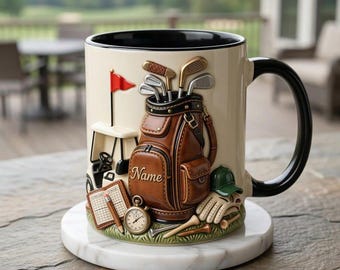 Golf Accent Mug, Personalized Golf Player Mug, Custom Name Golf Gift, Faux 3D Mug