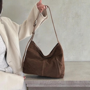 Women’s Genuine Suede Leather Shoulder Bag, Large Handbag Purse, Soft Underarm Messenger Bag, Casual Tote Bag For Everyday Use