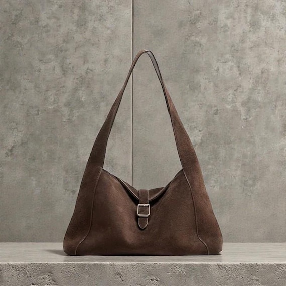 Women’s Genuine Suede Leather Shoulder Bag - Luxury Handbag Purse, Soft Cowhide Bag, Designer Crossbody Bag, Large Everyday Women’s Purse