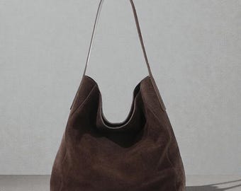 Women’s Genuine Suede Leather Tote Bag, Large Handbag Purse, Minimalist Underarm Shoulder Bag, Cowhide Commuter Women’s Bag