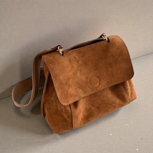 Women's Suede Shoulder Bag - Large Handbag Purse, Soft Messenger Bag With Magnetic Button, Vegan Suede Leather, Everyday Tote Bag