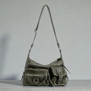 Sac à bandoulière en cuir Y2K pour femme - Sac à bandoulière rétro multi-poches, sac à main, sac à main style moto Y2K, sac à main en cuir