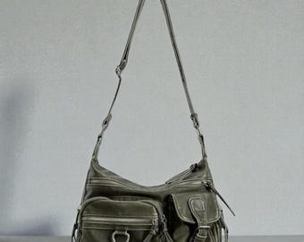 Y2K Women's Leather Shoulder Bag – Retro Multi Pocket Crossbody Bag, Handbag Purse, Y2K Motorcycle Style Hand Bag Purse, Leather Purse Bag