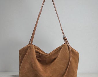 Genuine Seude Leather Shoulder Bag for Women - Large Soft Crossbody Bag, Handbag Purse, Luxury Hand Bag Cowhide Purse for Everyday Commuting