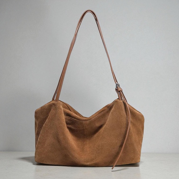Genuine Seude Leather Shoulder Bag for Women - Large Soft Crossbody Bag, Handbag Purse, Luxury Hand Bag Cowhide Purse for Everyday Commuting