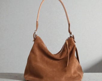Genuine Suede Leather Shoulder Bag for Women - Luxury Handbag Purse, Matte Cowhide Crossbody Bag, Women’s Large Capacity Leather Tote Bag