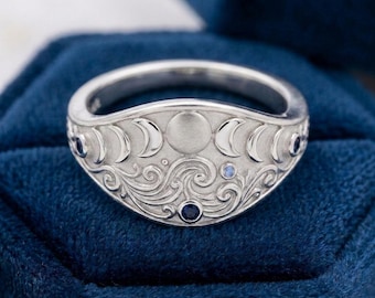 For Quiet Elegance Seekers, Celestial Moon Wave Band, 925 Silver Moonstone, Minimalist Daily Jewelry