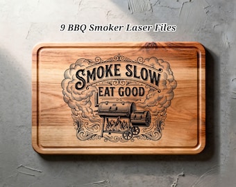 9 BBQ Smoker SVG Files, Grill Charcuterie Board Engraving, Glowforge Lightburn Xtool CNC Digital