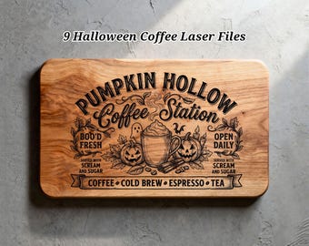 9 Halloween Coffee SVG Files, Haunted Cafe Charcuterie Board Engraving, Glowforge Lightburn Xtool CNC