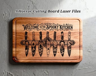 9 Horror Cutting Board SVG Files, Halloween Charcuterie Board Engraving, Glowforge Lightburn Xtool CNC