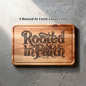 9 Rooted in Faith SVG Laser Files, Christian Tree Engraving Designs, Charcuterie Board Glowforge