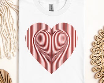 Optical Illusion Modern Heart Tee - Geometric Minimalist Streetwear - Valentine’s Day Gift