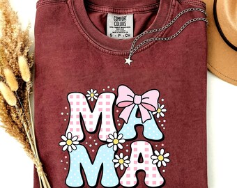 Mama Shirt | Gingham Daisy Bow Graphic Tee | Mother's Day Comfort Colors 1717