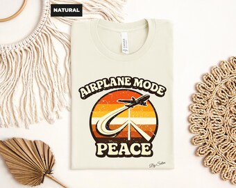 Airplane Mode Tee, Peace Retro Graphic Shirt, Bella+Canvas 3001