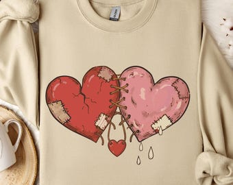 Mended Hearts Sweatshirt | Broken & Stitched Heart Graphic | Minimal Unisex Crewneck