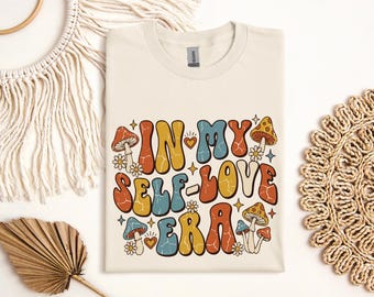 Retro 70s Self-Love Era T-Shirt – Groovy Mushroom Daisy Graphic Tee
