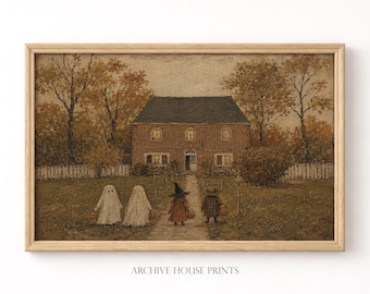 Vintage Trick or Treat Wall Art | Farmhouse Halloween Decor | Ghost & Witch Cottagecore Autumn Print #1 | MAILED Print
