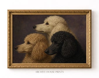 Vintage Boutique Poodle Wall Art | Antique French Dog Portrait Decor | Parlor Poodle Oil Painting Print | MAILED Print