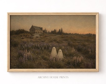 Autumn Ghost Meadow Wall Art | Cottagecore Halloween Decor | Moonlit Spooky Meadow Ghosts Print #3 | MAILED Print