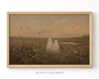 Autumn Meadow Ghosts Wall Art | Rustic Cottagecore Decor | Vintage Sunset Wildflower Ghost Print #4 | MAILED Print