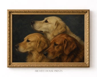 Vintage Farmhouse Golden Retriever Wall Art | Antique Old World Dog Portrait Decor | Rustic Golden Retriever Print | MAILED Print