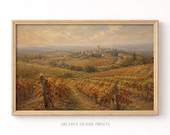 Autumn European Vineyard Wall Art | Vintage Fall Decor | Cozy Golden Antique Landscape Print | MAILED Print