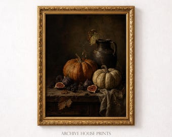 Moody Pumpkin Still Life Wall Art | Dark Academia Fall Decor | Antique Autumn Gothic Print | MAILED Print