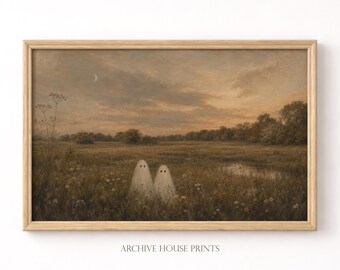 Autumn Ghost Meadow Wall Art | Cottagecore Halloween Decor | Moonlit Spooky Meadow Ghosts Print #2 | MAILED Print