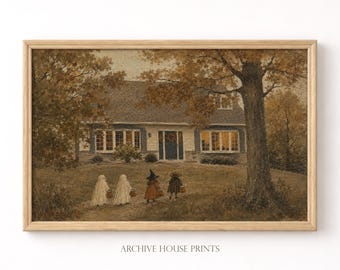 Vintage Trick or Treat Wall Art | Farmhouse Halloween Decor | Ghost & Witch Cottagecore Autumn Print #2 | MAILED Print