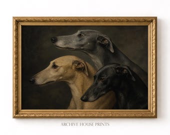 Vintage Aristocrat Greyhound Wall Art | Antique Royal Dog Portrait Decor | Elegant Old Money Greyhound Oil Painting Print | MAILED Print