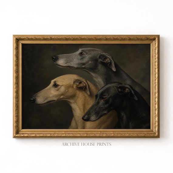 Vintage Aristocrat Greyhound Wall Art | Antique Royal Dog Portrait Decor | Elegant Old Money Greyhound Oil Painting Print | MAILED Print