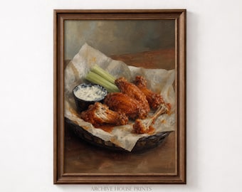Buffalo Wings Wall Art | Retro Restaurant Decor | Cozy Chicken Wings and Blue Cheese Kitchen Print | Diner Food Art | MAILED Print