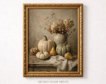 Vintage White Pumpkin Still Life Wall Art | Cozy Autumn Cottage Decor | Neutral Harvest Farmhouse Pumpkin Print | MAILED Print