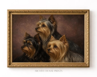 Vintage Yorkshire Terrier Wall Art | Ornate Victorian Dog Portrait Decor | Antique Yorkie Dogs Oil Painting Print | MAILED Print