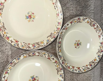 Vintage Floral Soup Plates Set of 3 – Taylor Smith and Taylor USA, 1930s Ironstone Dish