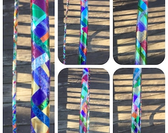 MOSAIC- one of a kind patchwork/scrap style  taped hula hoop- customization included- text/names/shapes/themes/song lyrics etc.