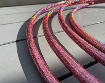 CORAL PINK SEQUINS- Rose gold  holographic sequence sparkle taped hula hoop- polypro/hdpe- free shipping