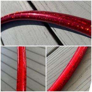 LENTEJUELAS ROJAS - Hula Hoop con cinta holográfica brillante - polipropileno o HDPE - cinta protectora transparente y cinta de agarre opcional - Envío gratuito