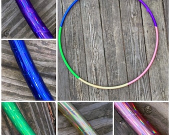 MULTI-RAINBOW SHEEN taped hula hoop -polypro or hdpe hula hoop- free shipping, clear protection tape, & optional grip tape