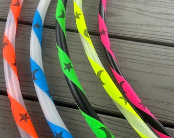 UV Moon & Star Spiral -Thick 1&quot; Gaffers tape spiral on natural CLEAR polypro or WHITE hdpe- free shipping