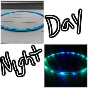 ブルーラグーンスカイ - テープ式 LED フープ - 昼と夜のフープ - 充電式、折りたたみ式、カスタムサイズ - キッズ、ポリプロ、XL オプション - 送料無料
