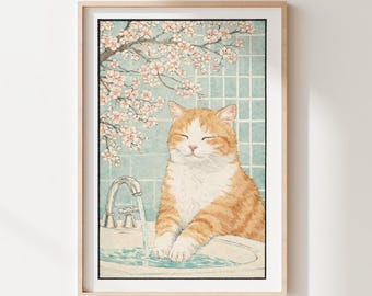 Personalized Japanese Cat Portrait Print – Custom Pet Art Keepsake