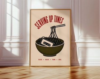 Music Wall Art Print, Serving Up Tunes Poster, Retro Music Decor, DJ Gift, Vinyl Record Wall Art, House Music Poster