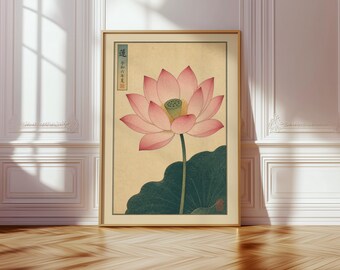 Japanese Lotus Wall Art, Ukiyo-e Style Print, Zen Minimalist Decor, Japandi Botanical Poster, Calm Aesthetic Nature Artwork