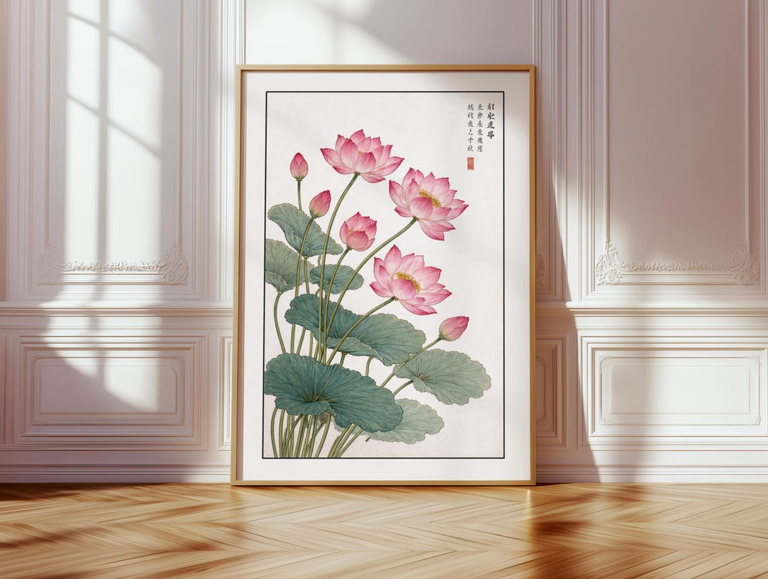 Pink Lotus Wall Art Print, Japandi Decor, Japanese Botanical Art, Zen ...