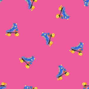 Diseño sin costuras de patines / Acuarela pintada a mano / Estampado de tela retro veraniego / Papel digital